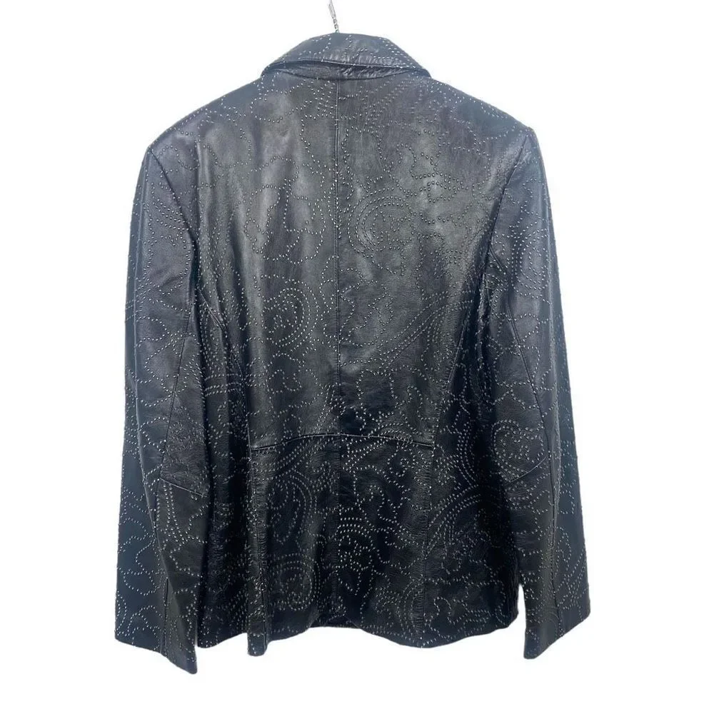 Vakko Leather Vintage Stitched Pattern Rare 3 Button Jacket